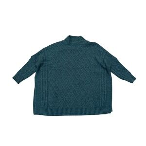 MerSea Lisbon Traveler Sweater Green Cable Knit Boxy Side Slit Oversized OS